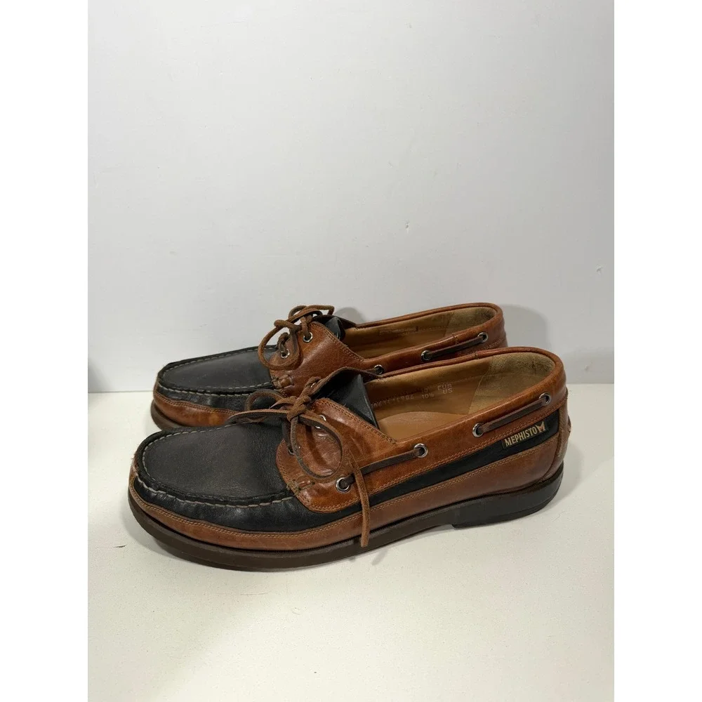 Mephisto Spinnaker Mens 10.5 US Brown Navy Leather Boat Shoes Made in Croatia
